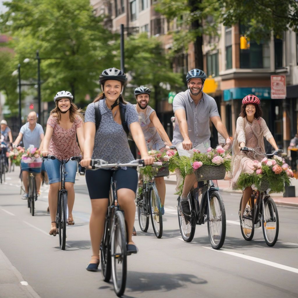 People advocating for sustainable transport by participating in a bike to work day