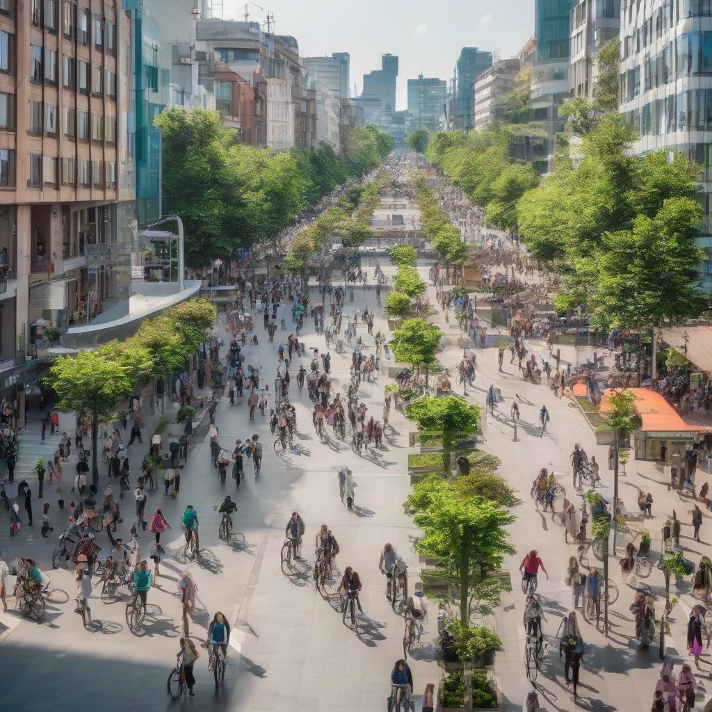 People Enjoying a Car-Free City Center