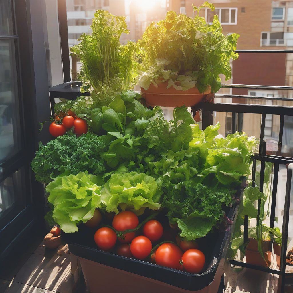 Urban Container Garden with Fresh Vegetables